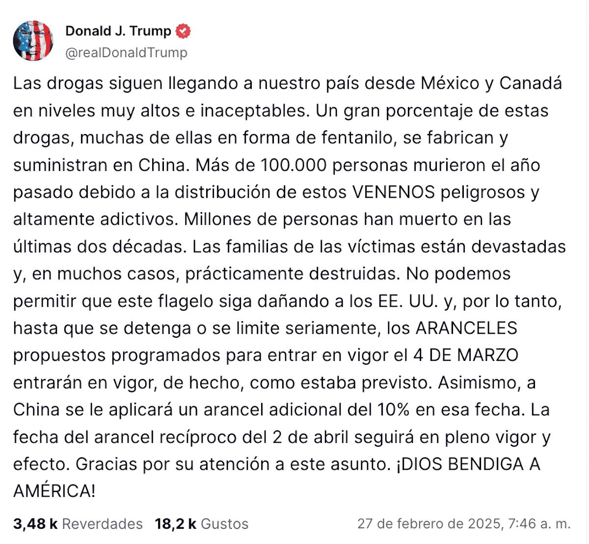 Los aranceles para México y Canadá sí entran en vigor el 4 de marzo ...